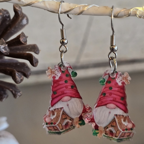 Gingerbread Gnome Christmas Earrings/Stocking Stuffer - Picture 4 of 4